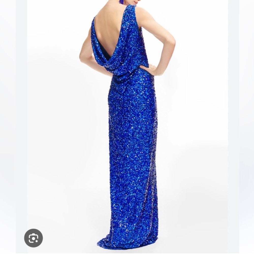 Sachin & Babi Mariah Embellished Sequin Boat Neck Draped Open Back Gown -Reemoly